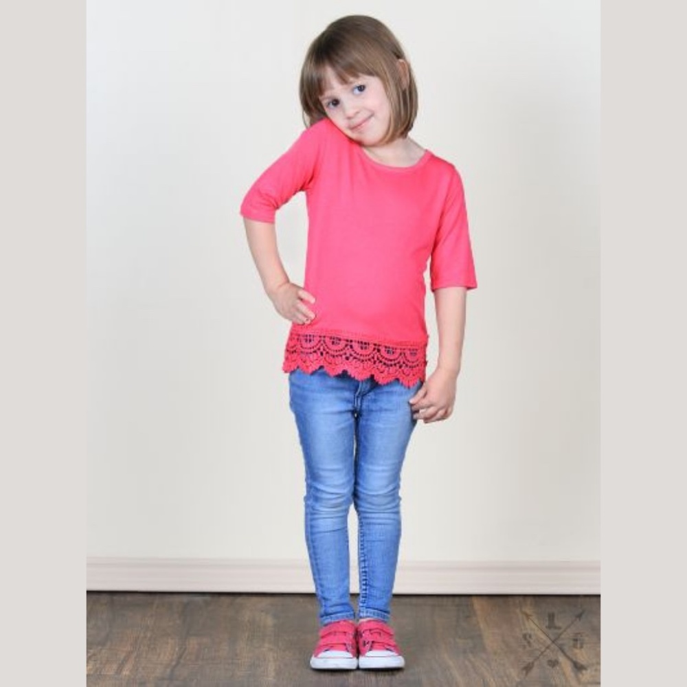 Girls Pink Crochet Lace Tee